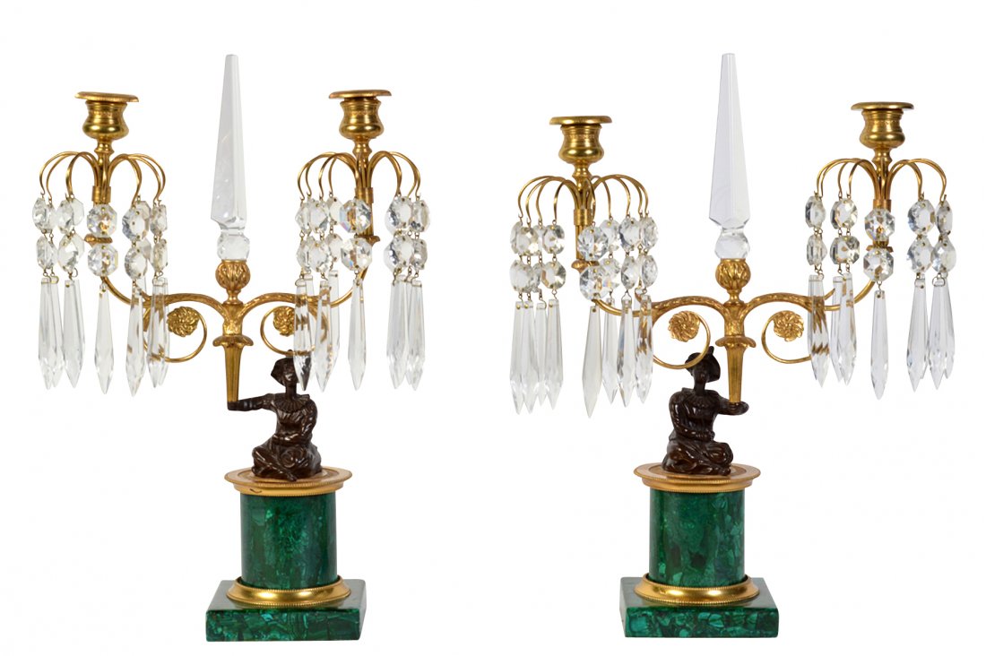 Pr. Malachite, Crystal & Bronze Candelabras (1 of 9)