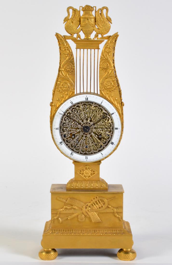 Empire Style Gilt Bronze Lyre Mantel Clock (1 of 9)