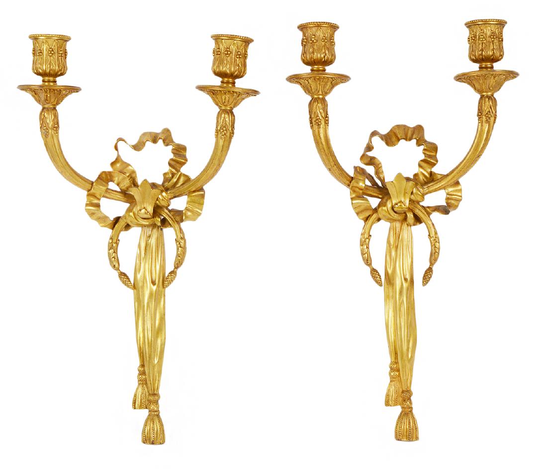 Pair 19th C. French Dore Bronze Sconces (1 of 6)