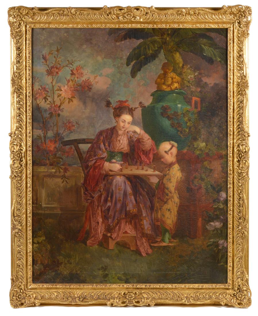 19th China Trade 'In The Garden' Oil Painting (1 of 12)