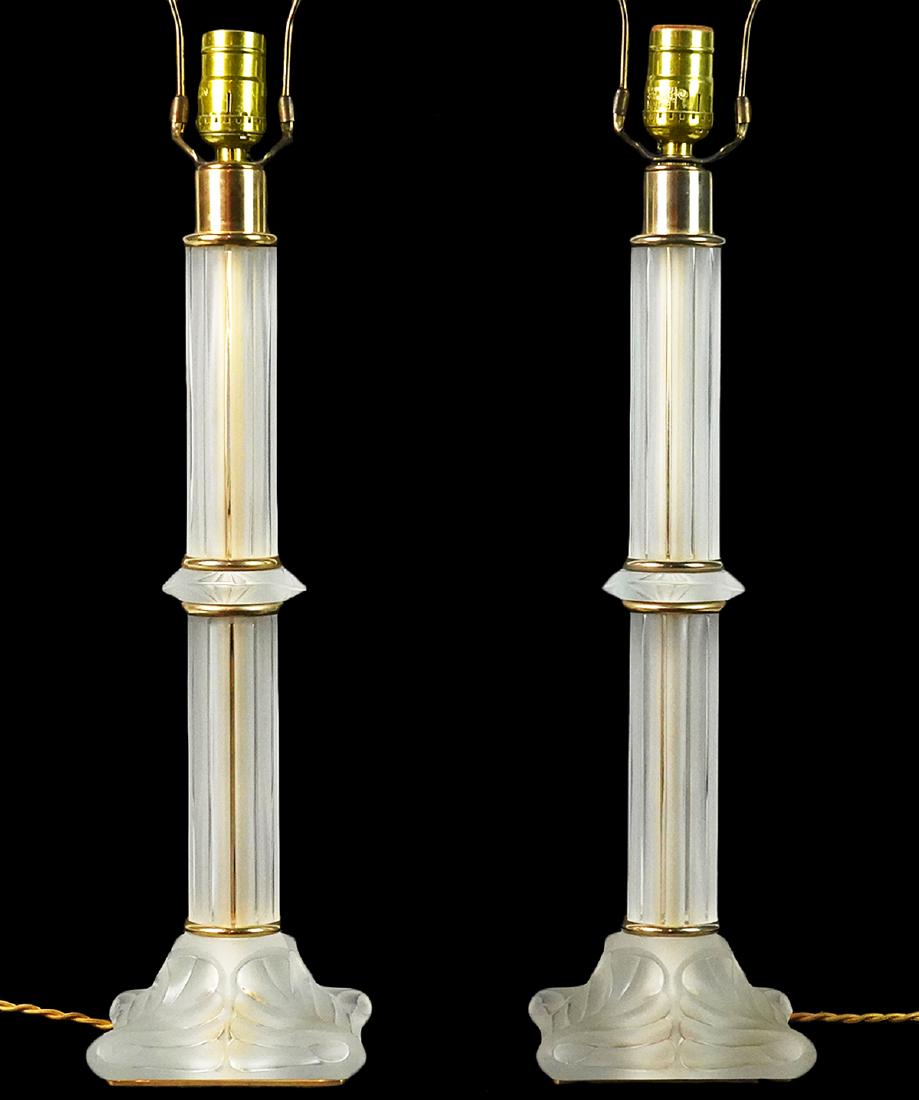 Pr. Lalique Frosted Crystal & Gilt Metal Lamps (1 of 8)