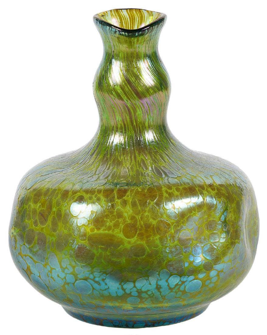 Loetz Green Iridescent Art Nouveau Bulbous Vase (1 of 8)