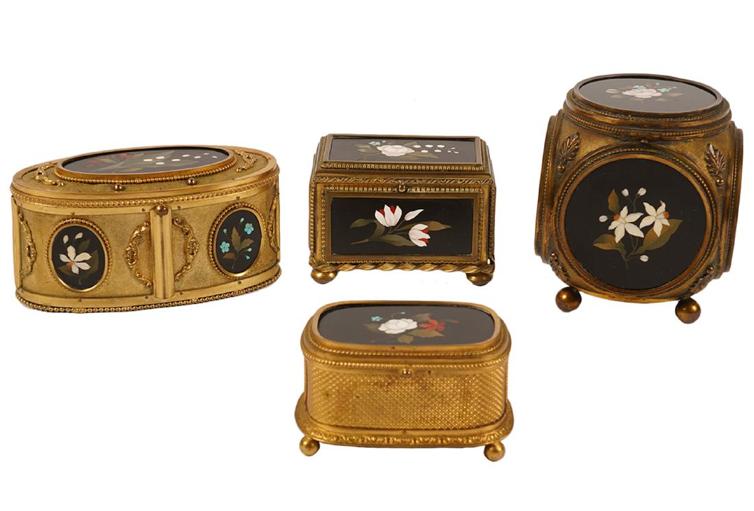 4 Pietra Dura & Gilt Bronze Boxes (1 of 18)
