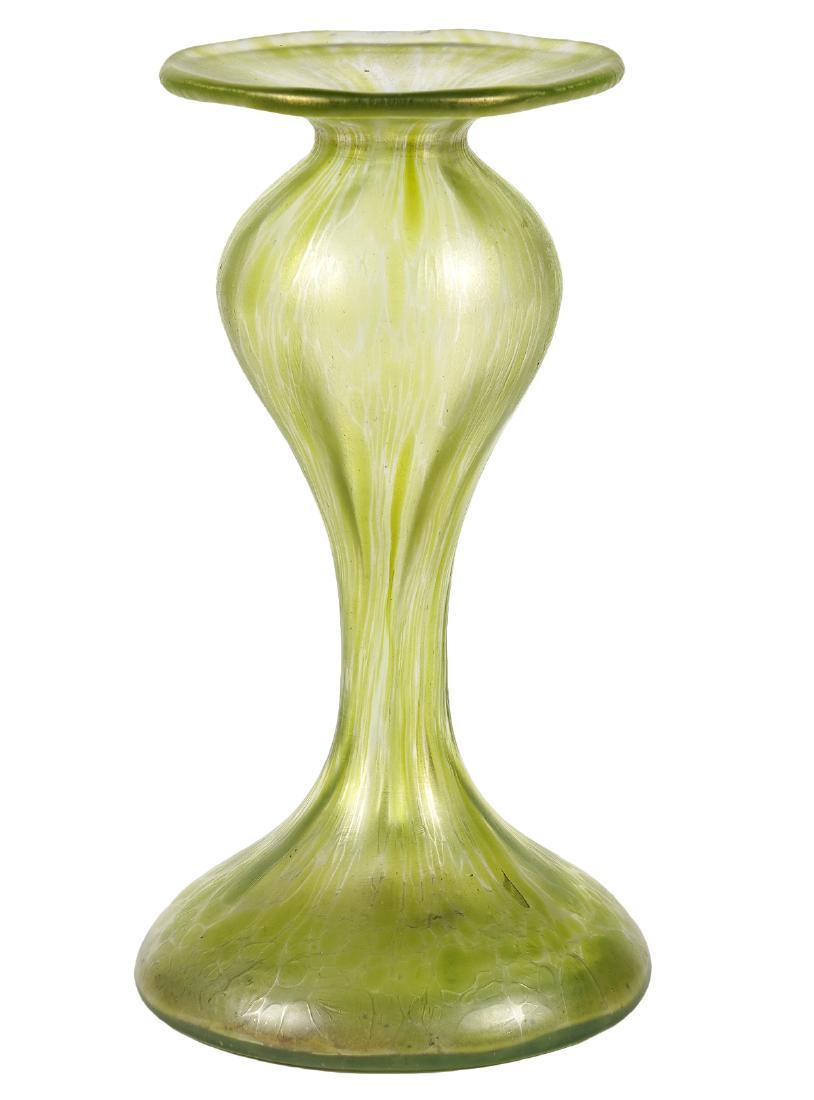 Loetz Green Iridescent Art Glass Candlestick (1 of 5)