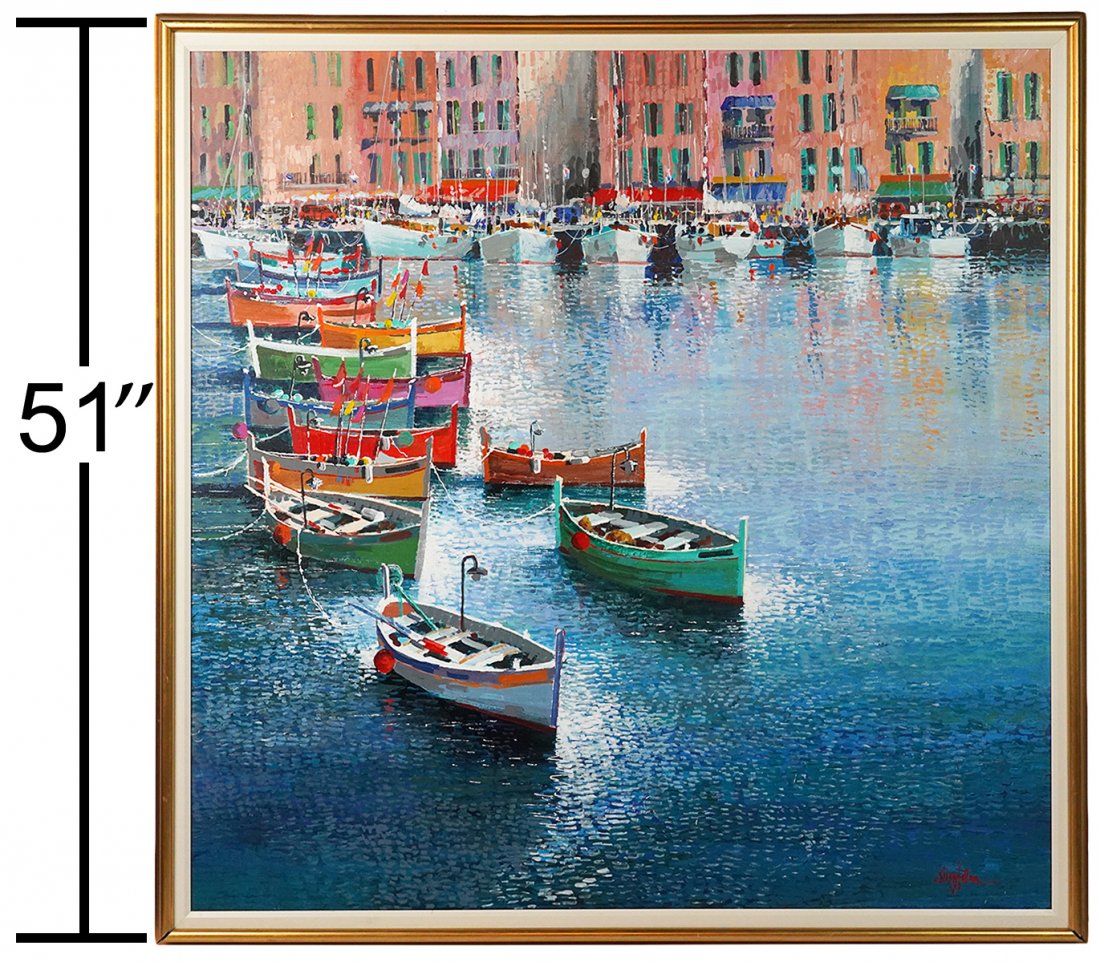 Kerry Hallam 'Fishing Boats' Acrylic Painting (1 of 10)