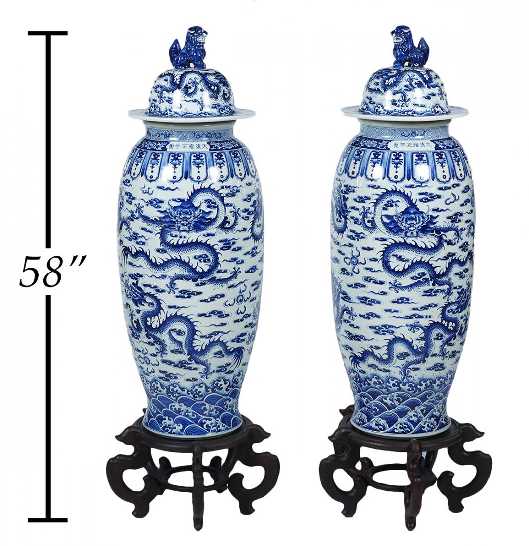 Pr. of Chinese Palace Sized Blue/White Temple Jars (1 of 15)