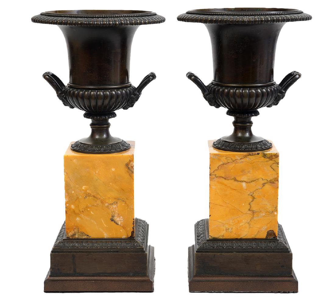 Pr. Bronze Urns on Sienna Marble Plinths (1 of 11)