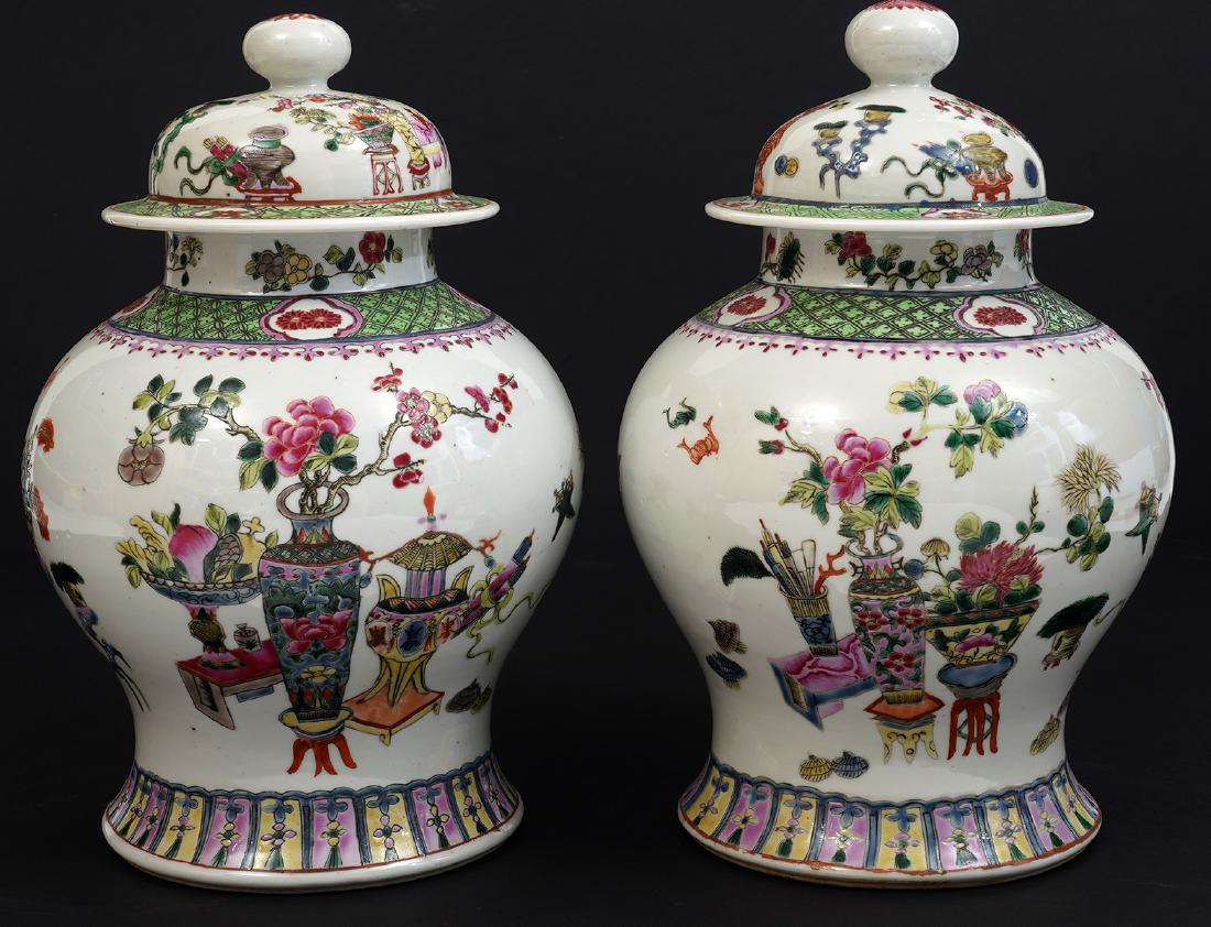 Pr. of Chinese Porcelain Lidded Urns (1 of 11)