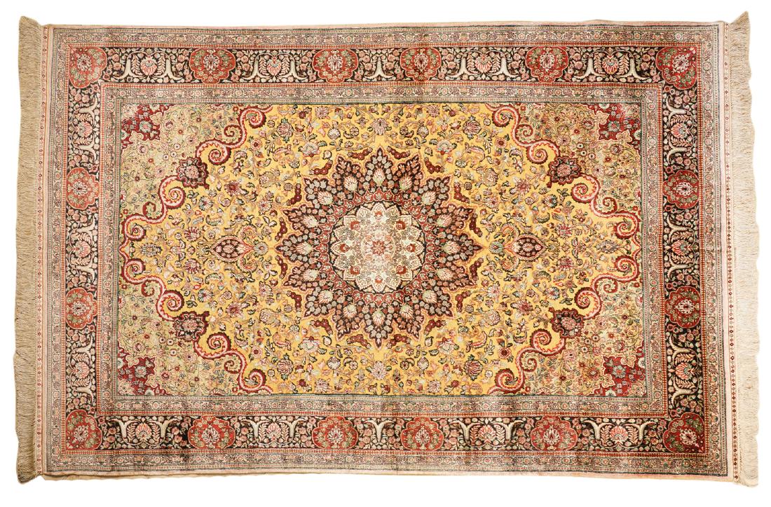 Fine Vintage Handknotted Silk & Metallic Thread Rug (1 of 8)