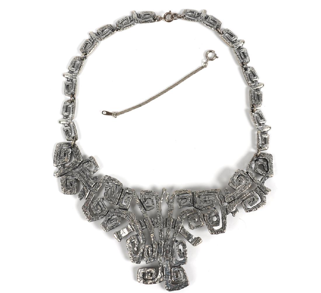 Guy Vidal Vintage Modernist Pewter Necklace: Guy Vidal vintage modernist abstract necklace with geometric designs. Comes with 2.5" extra chain to add length to necklace if necessary or to change the look and make it hang lower. Measure 15"L; 7.5