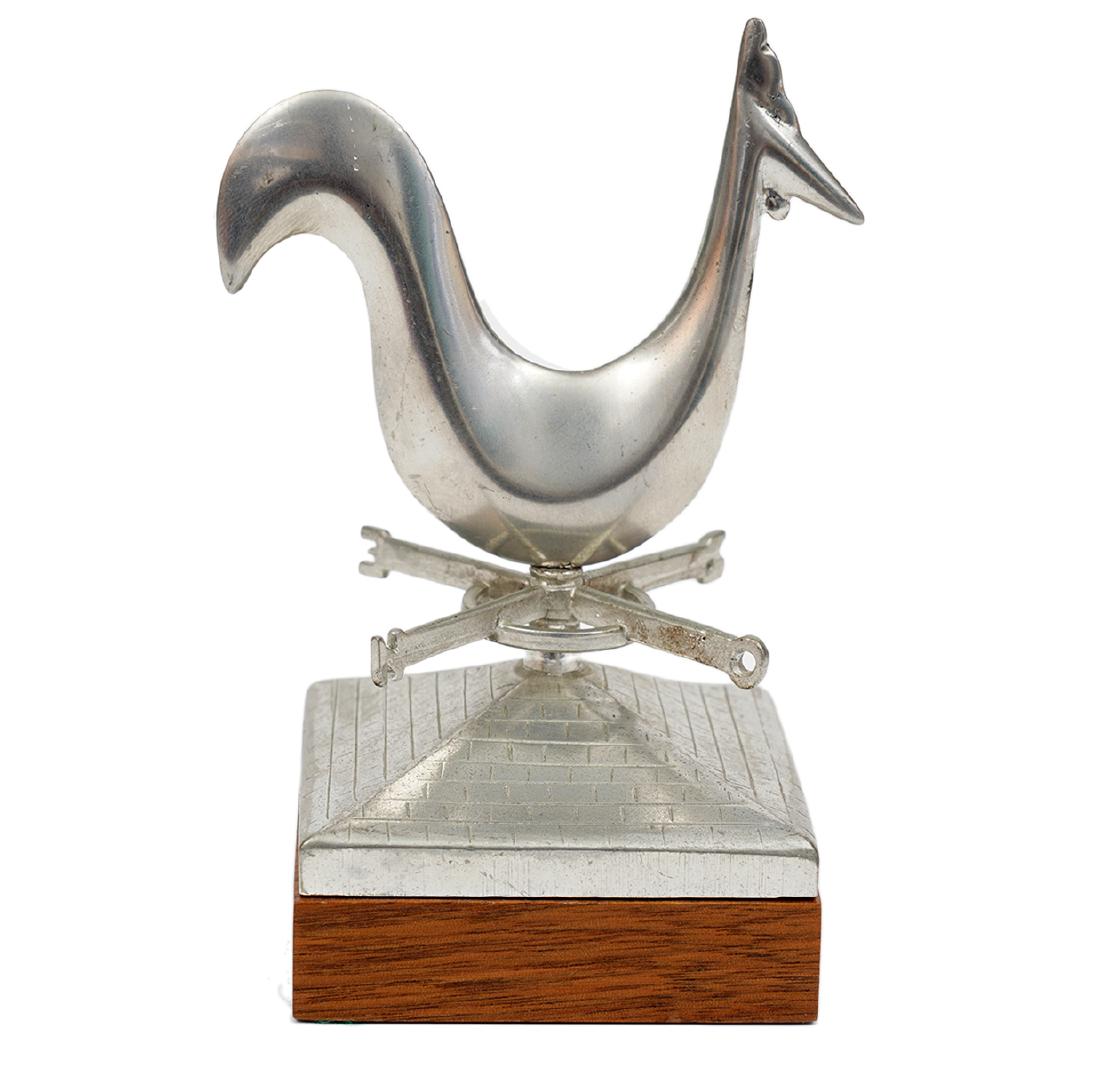 Bernard Chaudron Ateliers Pewter Paper Weight: Bernard Chaudron pewter rooster paper weight mounted on wood block (5.75"H; base 3" x 3") Examine all photos closely. Contact AAG for more detailed information if needed. AAG is not responsible for an
