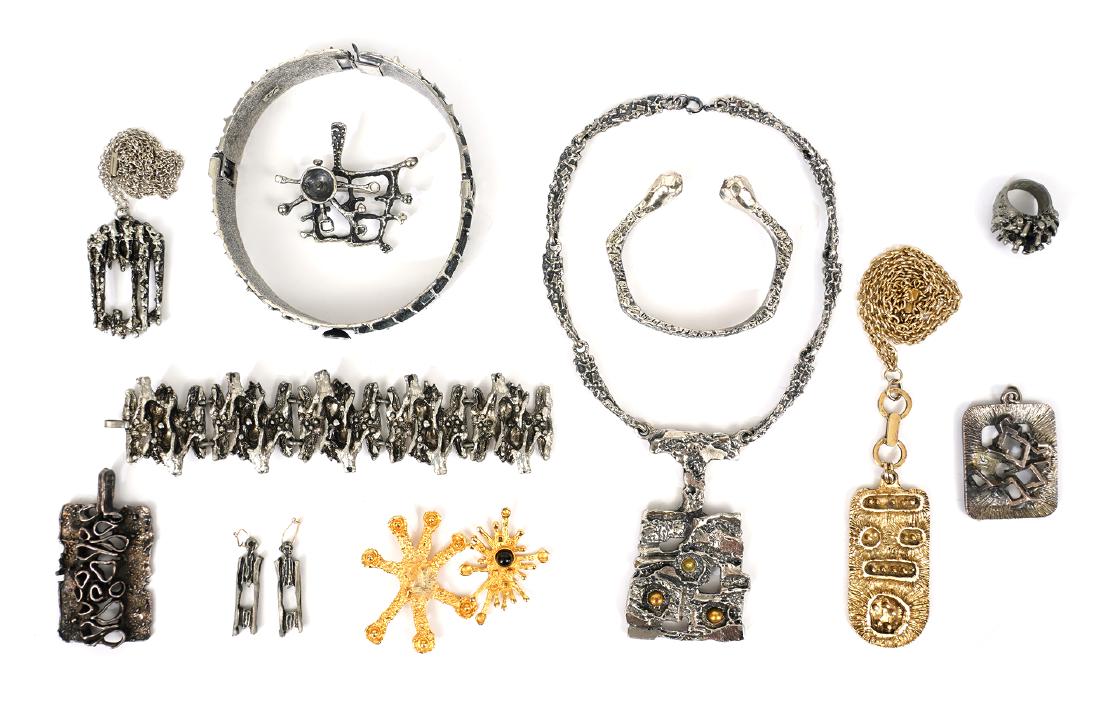 Assorted Group of Larin, Vidal & Misc. Designers: 13 piece group includes choker, pendants, pins, earrings, bracelet, etc., by Vidal, Larin and other designers. Some minor damage, see photos. Examine all photos closely. Contact AAG for more detailed 