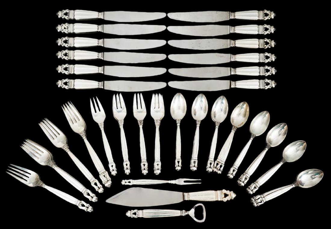 Sterling Georg Jensen 'Acorn' Flatware 51 Pc. Set (1 of 14)