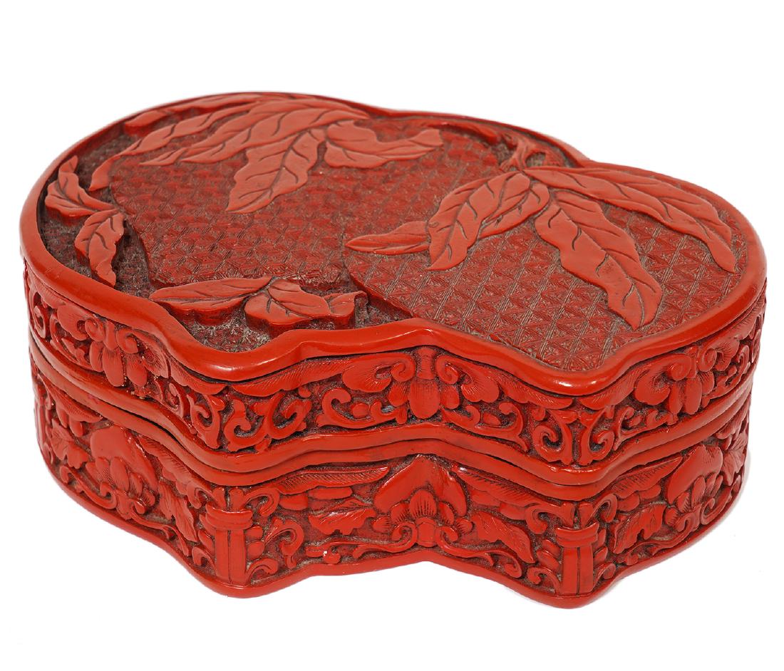 Chinese Cinnabar Red Lacquer Double Peach Box (1 of 8)