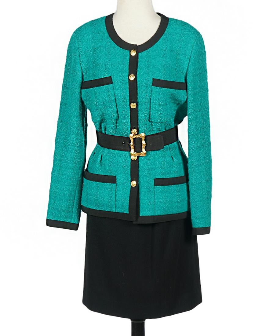 Chanel Emerald Green & Black Skirt Suit Size 38 (1 of 8)