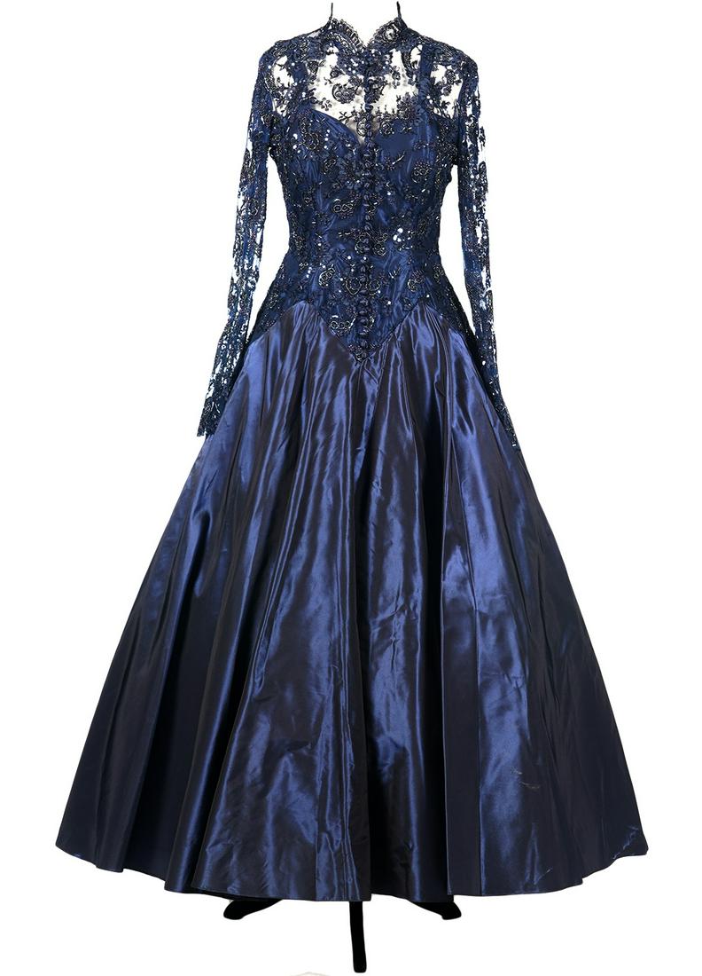 Vicky Tiel Couture Blue Lace Beaded Gown (1 of 7)