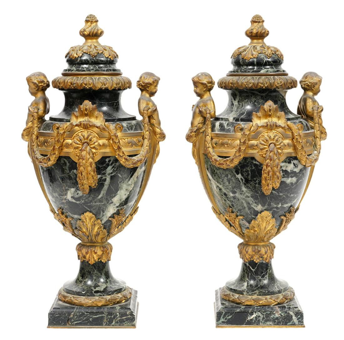 19th Ct. Pr. French Green Marble & Bronze Cassolettes (1 of 8)