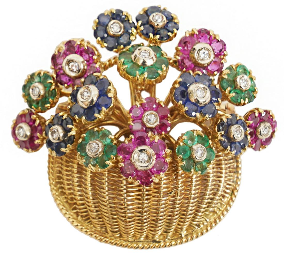 Tiffany & Co. 18Kt YG & Multi-Stone Brooch (1 of 6)