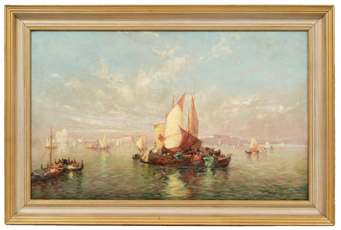 Carl Muller 'Boats in Venice Harbor' Oil on Canvas (1 of 7)