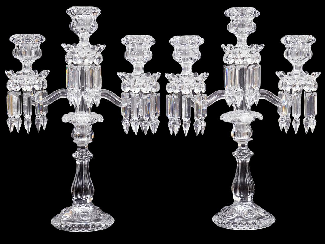 Pr. Baccarat 3 Light Crystal Candelabras (1 of 6)