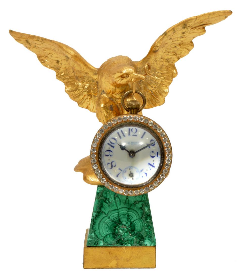 19th Ct. Malachite & Dore Bronze Eagle Desk Clock (1 of 10)