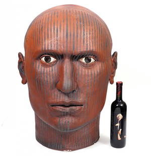 LARGE Cristina Cordova 'Eteanatomia' Sculptured Head: Cristina Cordova, Puerto Rico (1976-) Created in 2005 'Eteanatomia' is a painted and glazed ceramic head, signed at the back of the neck. Sold at Christies in 2014 for $8,130. Measures 26"H x 16"W x 1