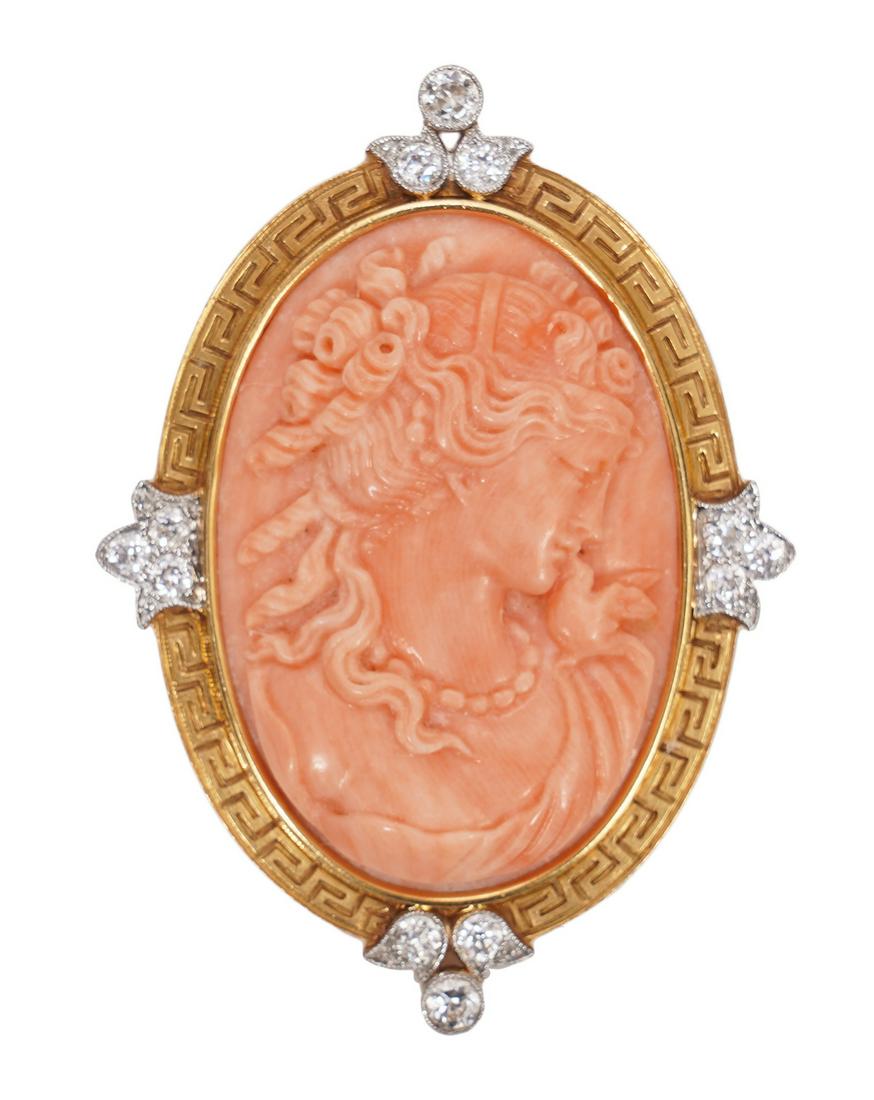 Antique Victorian Coral Cameo Brooch 18K YG (1 of 6)