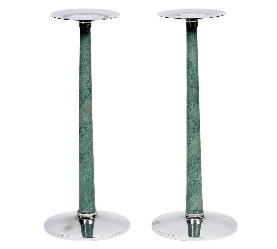 Pair of Shagreen & Chrome Candle Holders (1 of 8)