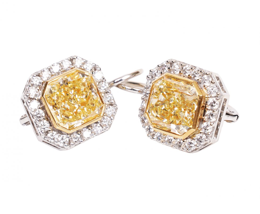 18K Gold & Radiant Cut Diamond Earrings Certified (1 of 9)