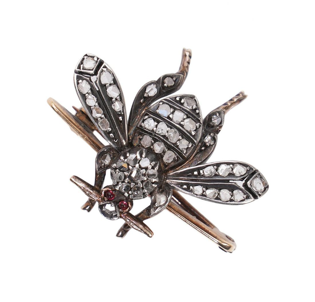 Victorian Rose Cut Diamond Bee Brooch (1 of 6)