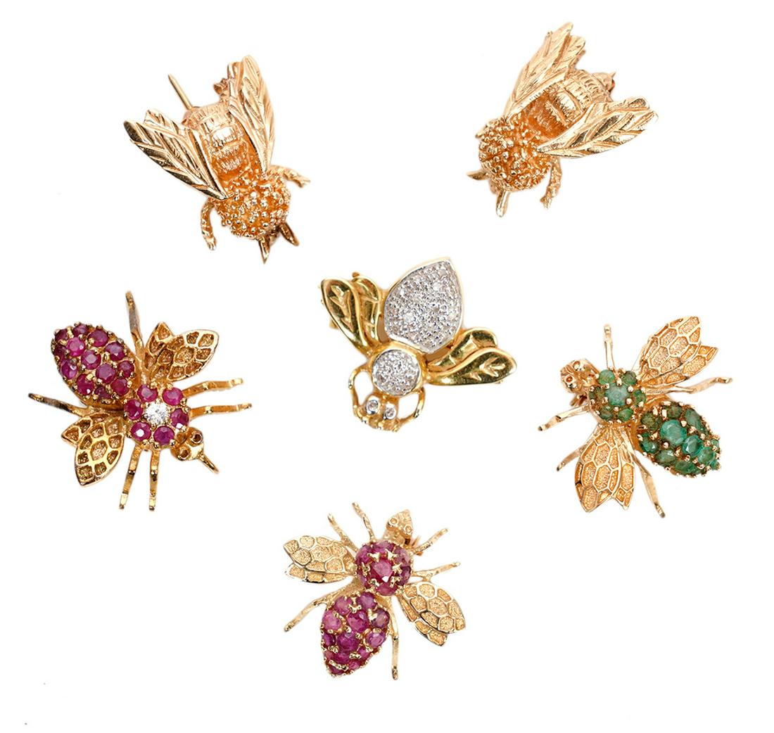 6 Bee Brooches 14K w/ Rubies, Emeralds & Diamonds (1 of 7)