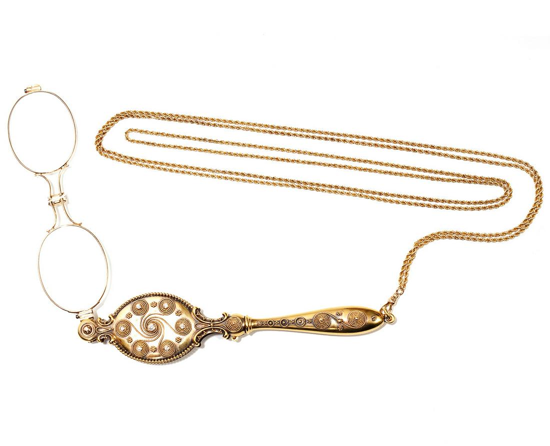 English 14Ct YG & Diamond Etruscan Lorgnette (1 of 14)