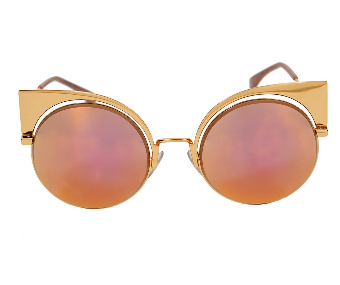 Fendi Gold & Blue Sunglasses 0177/S: Fendi sunglasses with gold tone frames and blue round lenses. FF 0177/SW 0010J 53 22 135 (53mm). Made in Italy. Includes case. Condition grade: 3, a rub/light scratch on outside of lens - not visible 