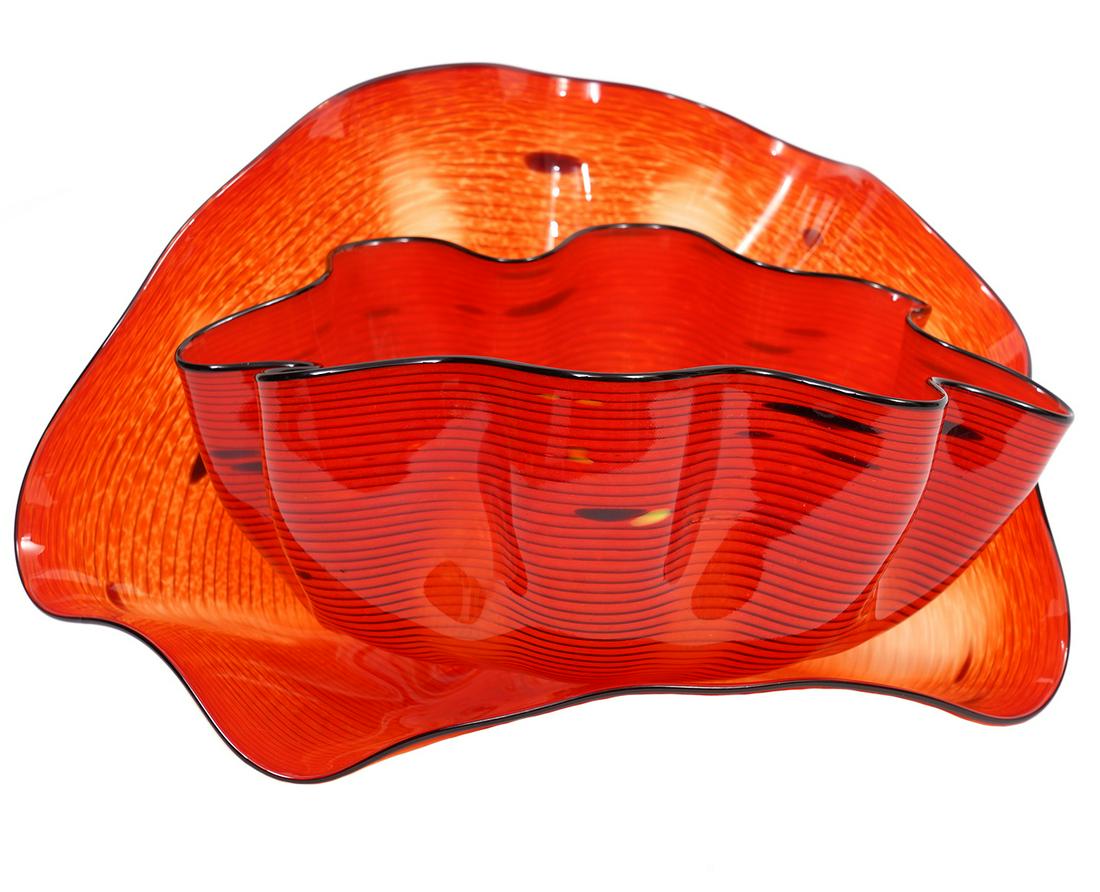 Dale Chihuly 2 Piece Red Art Glass Bowls (1 of 11)