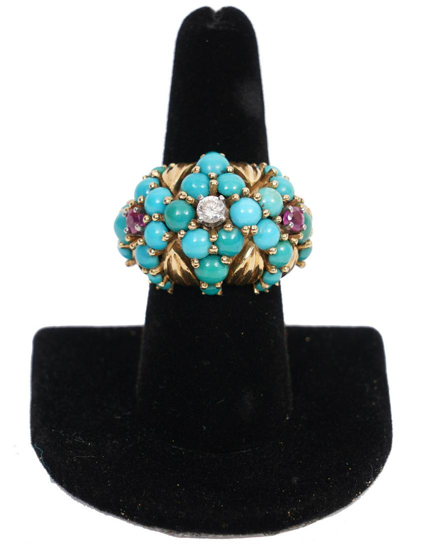 Diamond, Ruby, Turquoise 18K YG Ring (1 of 6)
