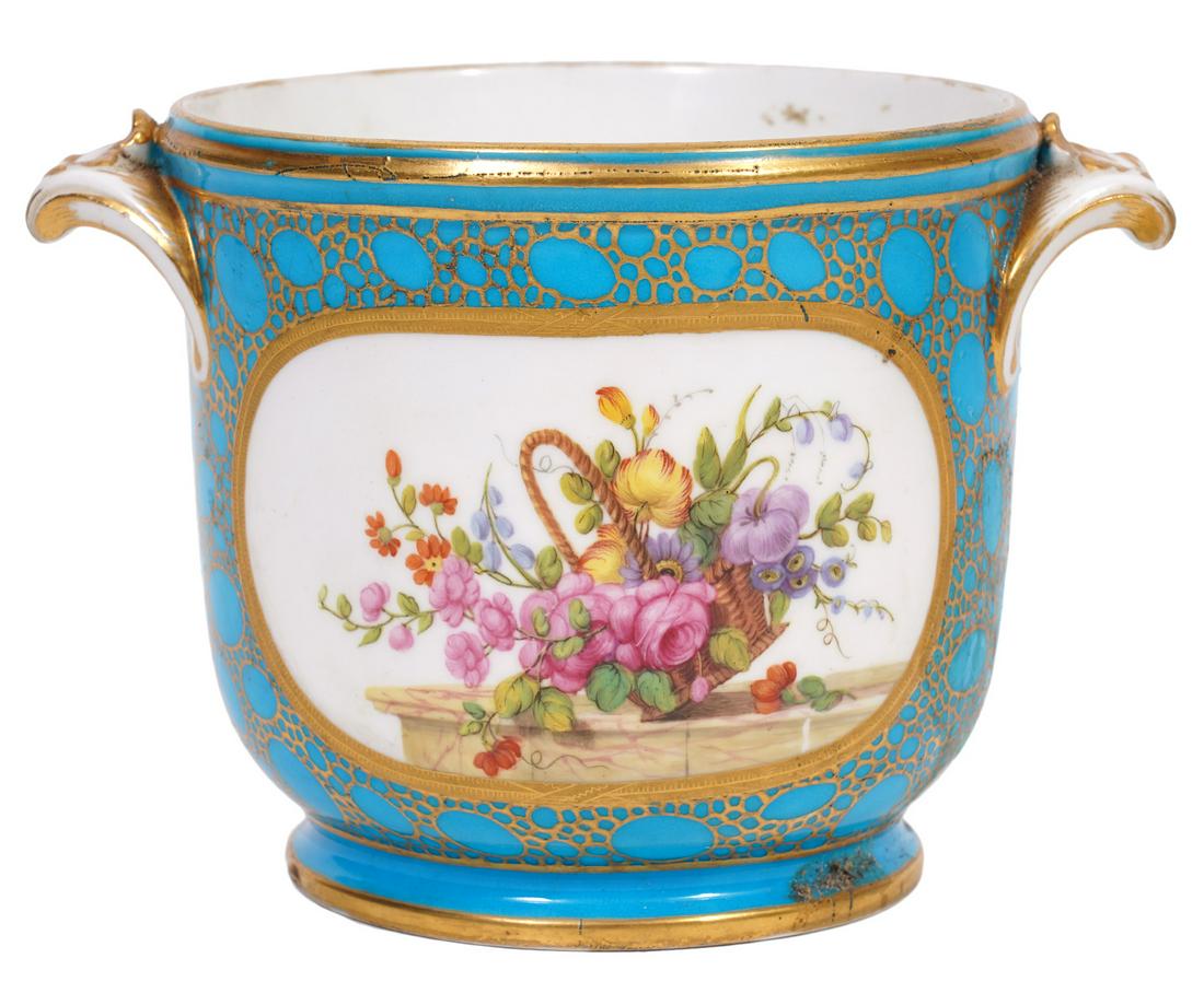 Sevres 18th C. Small Turquoise Cache Pot (1 of 6)
