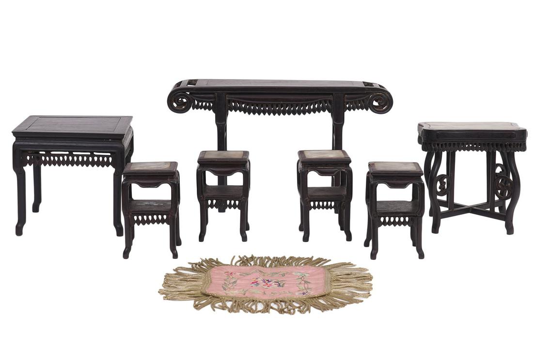 7 Chinese Miniature Carved Hardwood Tables (1 of 15)