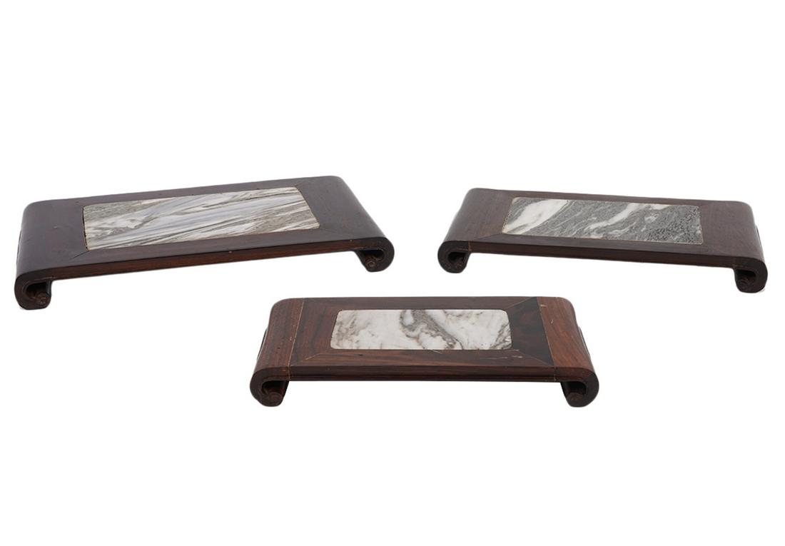 3 Chinese Carved Wood & Marble Graduated Stands (1 of 6)
