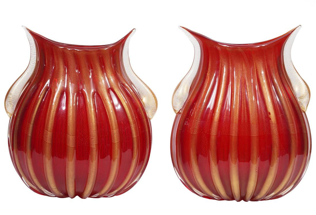 Pr. Pino Signoretto Murano Red & Gold Glass Vases (1 of 7)