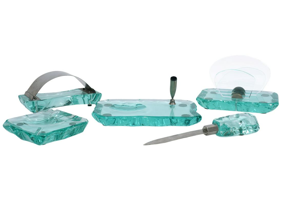 5 Pc. Fontana Arte Green Murano Desk Set (1 of 10)