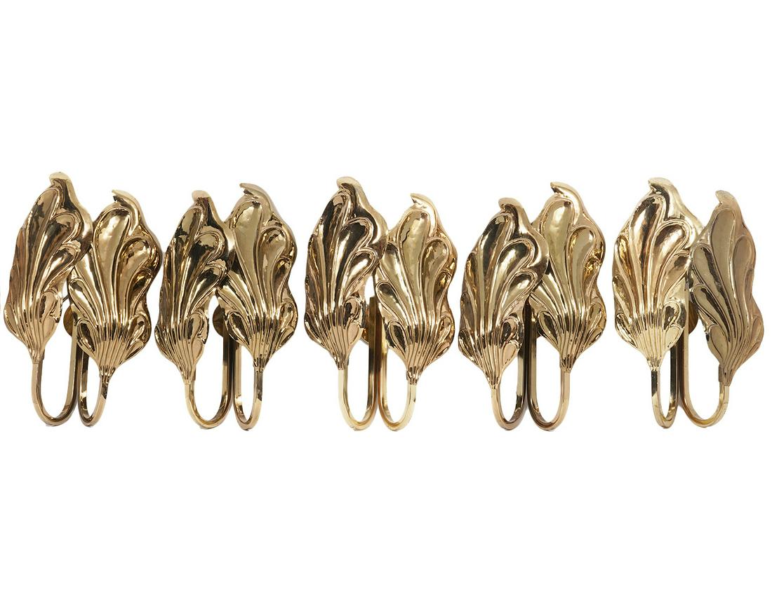 Set of Five Italian Brass Leaf Sconces (1 of 4)