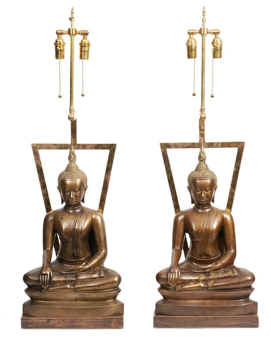 Pr. Vintage Bronze Buddha Lamps (1 of 7)