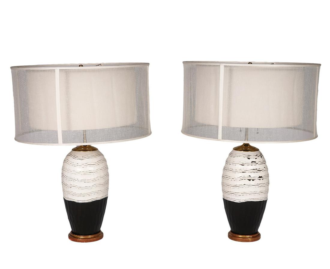 Pr. Painted & Textured Black & White Table Lamps (1 of 6)