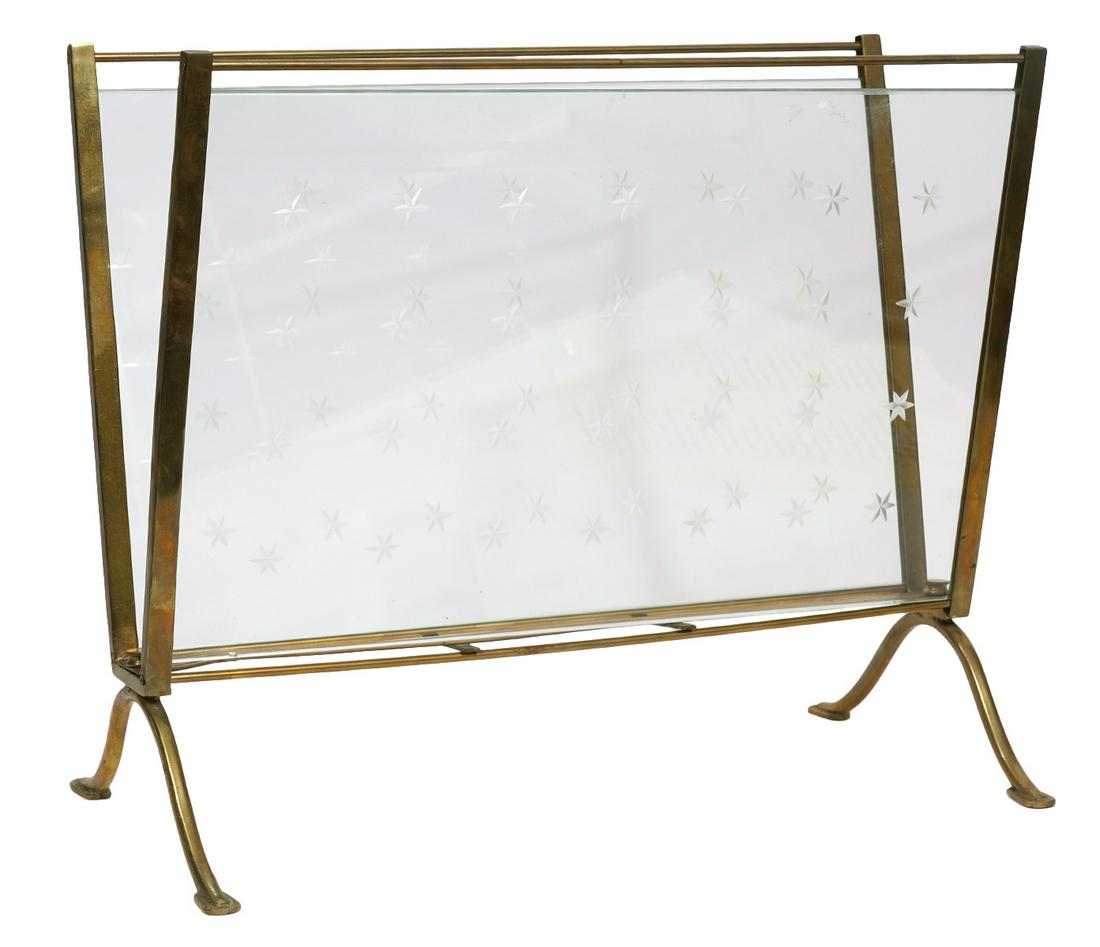 Vintage Brass & Starred Glass Magazine Rack
