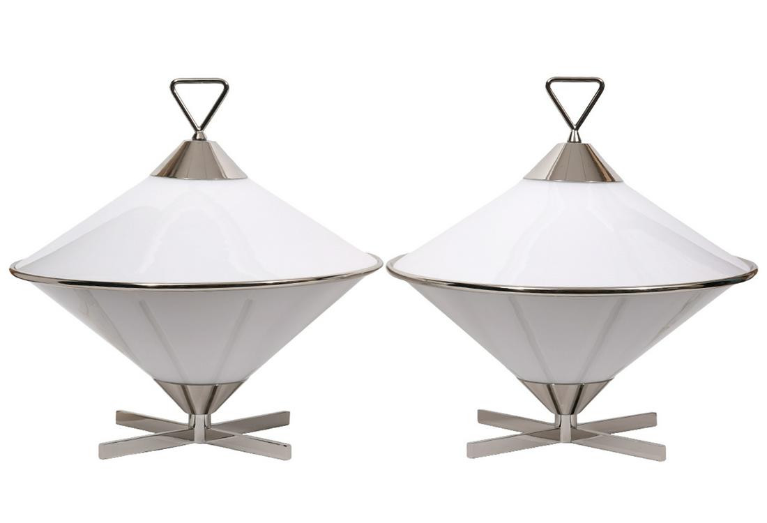 Pr. White & Chrome Retro Space Age Table Lamps (1 of 4)