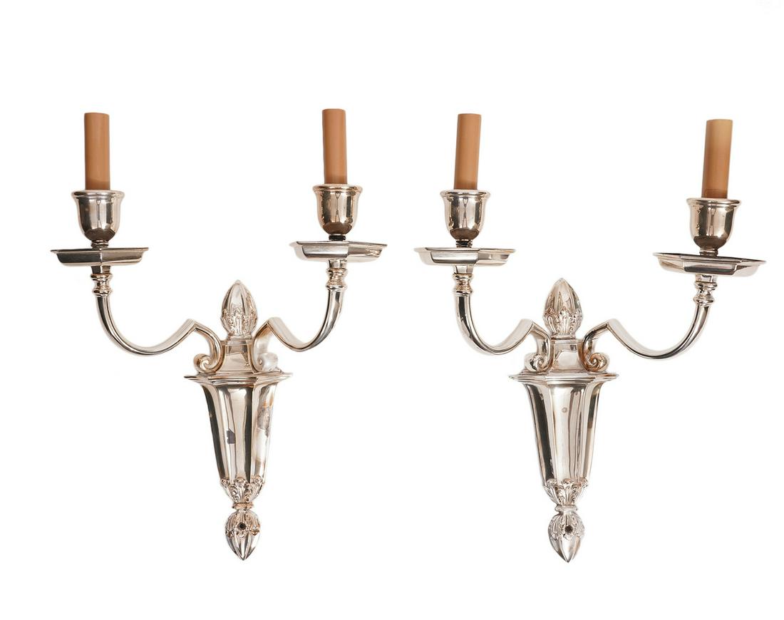 Pr. Silverplate 2 Light Wall Sconces by Caldwell (1 of 9)
