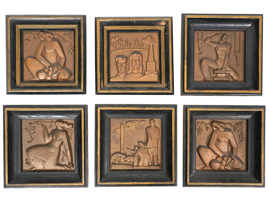 6 WPA Bronze and Copper Framed Sculptural Reliefs (1 of 9)
