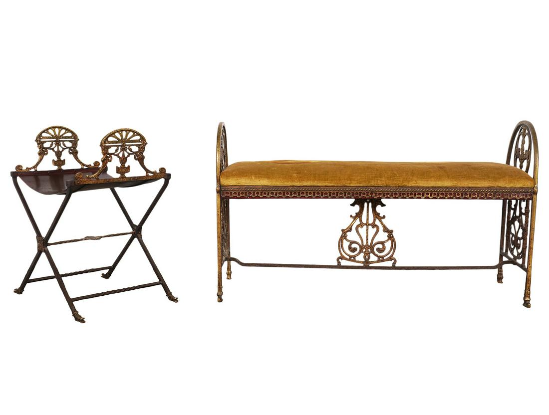 Iron & Brass Bench & Stool Attr. to Oscar Bach (1 of 11)