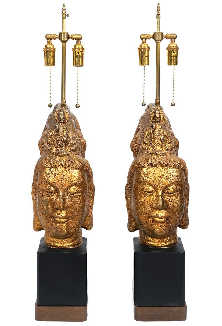 Pr. of Buddha Head Lamps Style of James Mont (1 of 5)