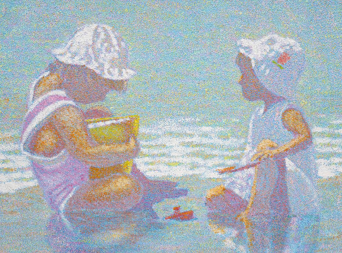 Henry Benson 'Girls at the Beach' Oil Painting (1 of 6)